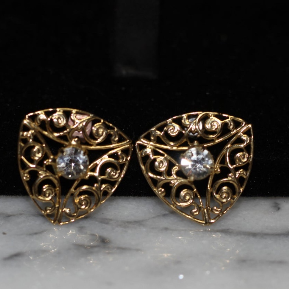 Gold Triangle Rhinestone Earrings